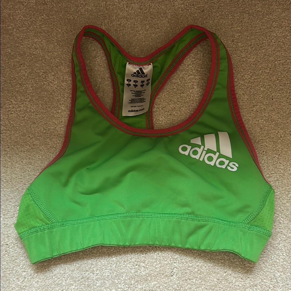 Adidas Lime Green Sports Bra with Red Trim